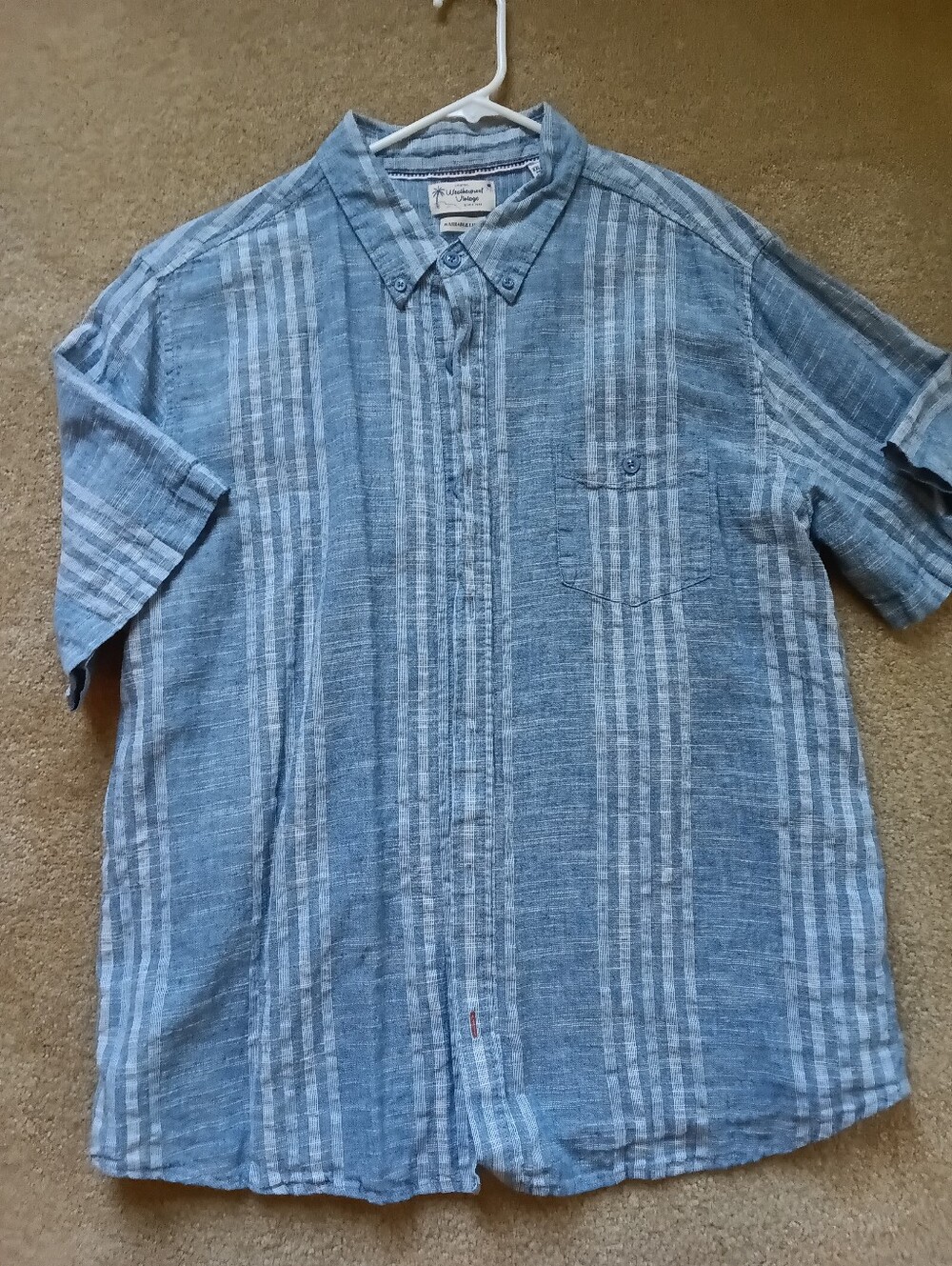 2-Men's Short-Sleeve Button-Down Linen-Blend Shirt in Blue/and